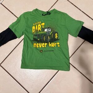 John Deere Green Tractor Kids Tee with Black Sleeves